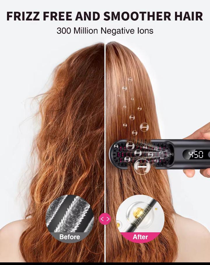 Wireless Hair Brush Cordless Hair Straightening Brush for Women Touch ups on The go Styling Hot Comb with Negative Ion Lightweight Mini Travel USB Rechargeable