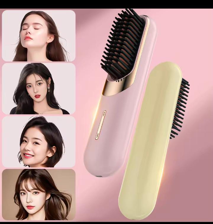 Wireless Hair Brush Cordless Hair Straightening Brush for Women Touch ups on The go Styling Hot Comb with Negative Ion Lightweight Mini Travel USB Rechargeable