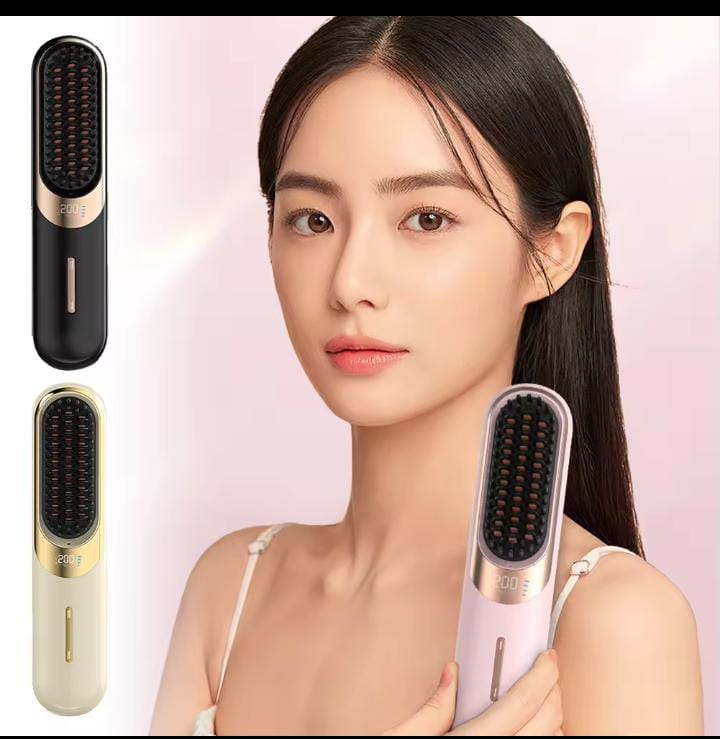 Wireless Hair Brush Cordless Hair Straightening Brush for Women Touch ups on The go Styling Hot Comb with Negative Ion Lightweight Mini Travel USB Rechargeable