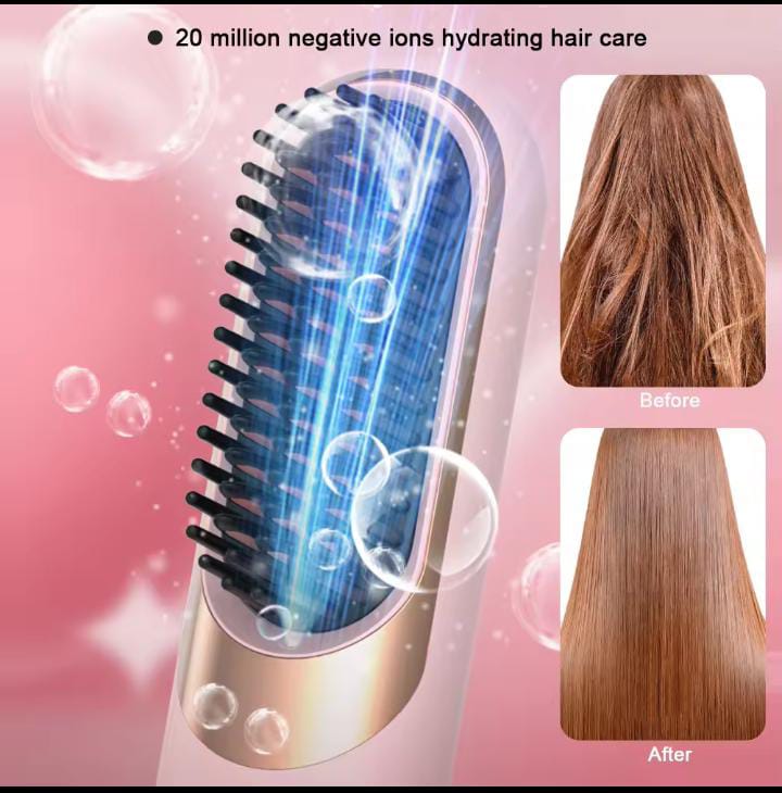 Wireless Hair Brush Cordless Hair Straightening Brush for Women Touch ups on The go Styling Hot Comb with Negative Ion Lightweight Mini Travel USB Rechargeable